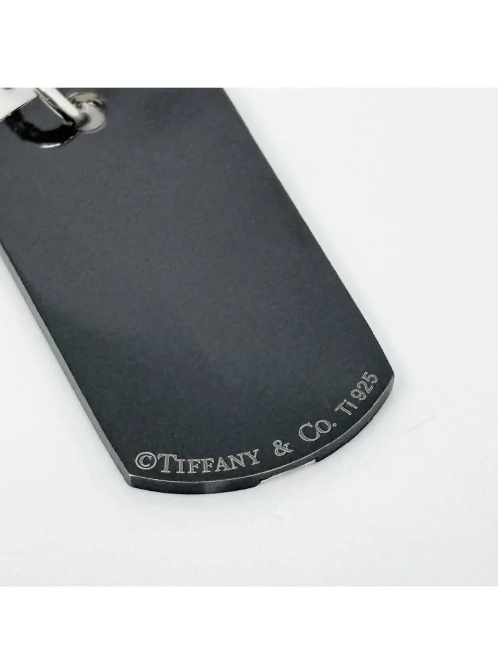 Tiffany & Co. T&CO Dog Tag Pendant in Black Titanium and 925 Sterling Silver